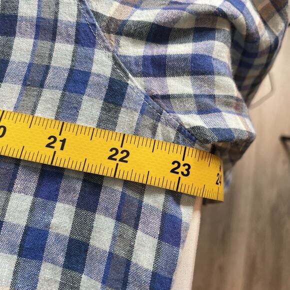 Carbon 2 Cobalt Men's Linen Check Button Up Shirt Size L Preppy Old Money Casual - Picture 4 of 13